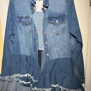Jacket Denim Ruffle Hem Jacket - Blue